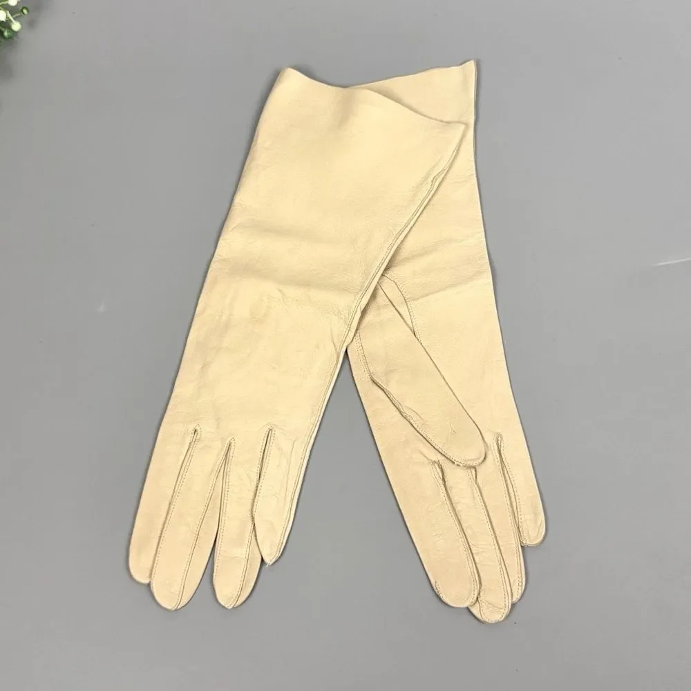 Vintage Leather Cream Gloves Made in France Unlined Women's Size 7,5